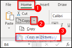 copy as a picture and paste excel table into outlook email