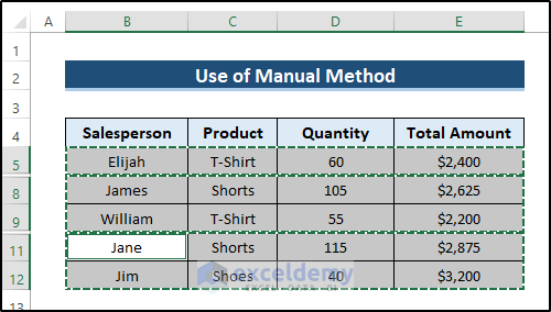 Manually Set Visible Rows in Excel and Copy in Excel