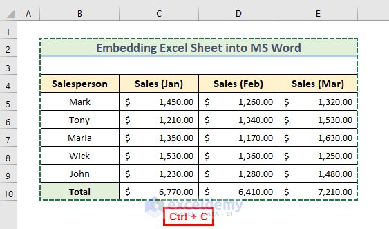 Embed Excel Sheet into MS Word