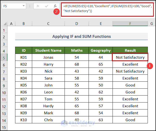 Applying IF and SUM Functions to create a conditional formula in excel