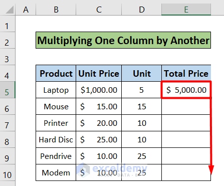 Multiply One Column by Another of how to Create a Multiplication Formula in Excel
