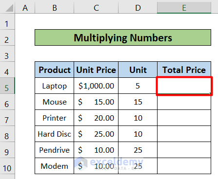 Multiply Numbers of how to Create a Multiplication Formula in Excel