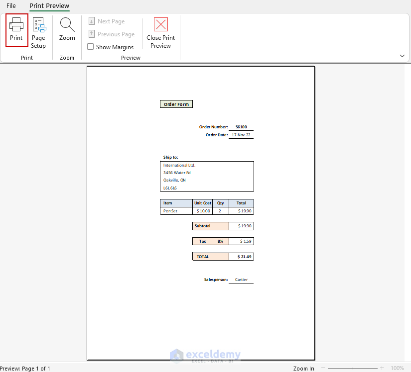 how to create a printable form in excel