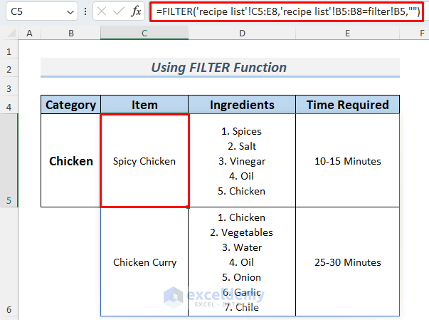 Filtering by FILTER Function