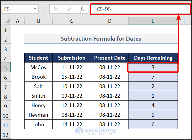 Subtraction Formula for Dates 