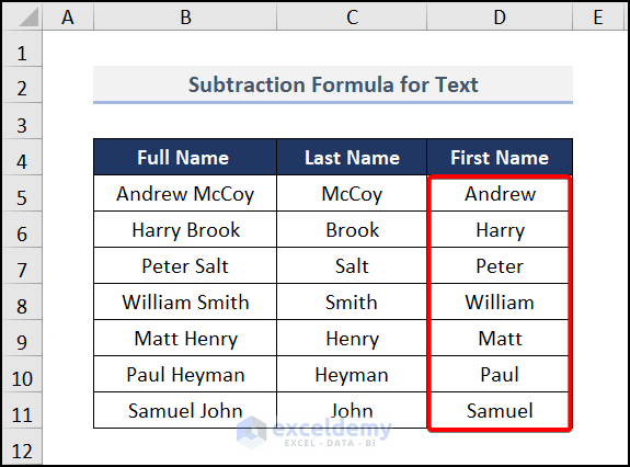 Trim and Substitute Functions to create a subtraction formula in Excel