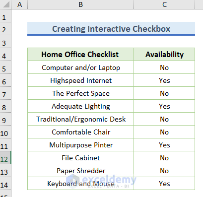 how to create an interactive checklist in excel