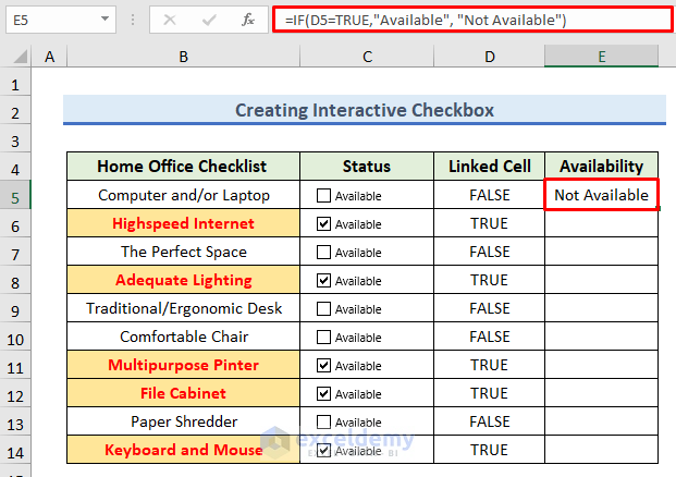 Link Checklist with Availability