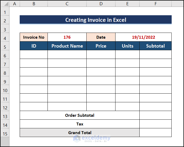 Formation of Invoice Template
