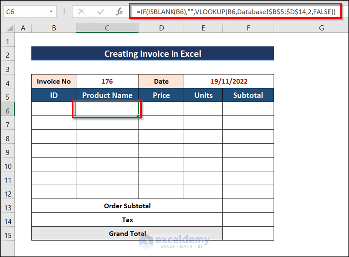 Input Data in invoice from Database