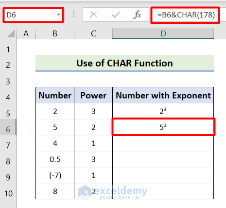 Insert Excel CHAR Function to Demonstrate Power