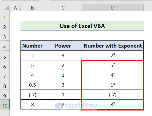 Output of Displaying Exponents Through Excel VBA