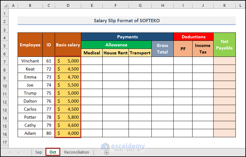 Create Similar Salary Sheet for Ongoing Month
