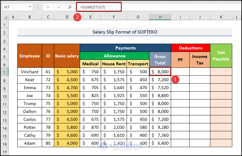 Calculating Gross Total in Payroll sheet