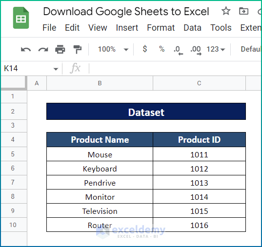 Sample Dataset for How to Download Google Sheets to Excel