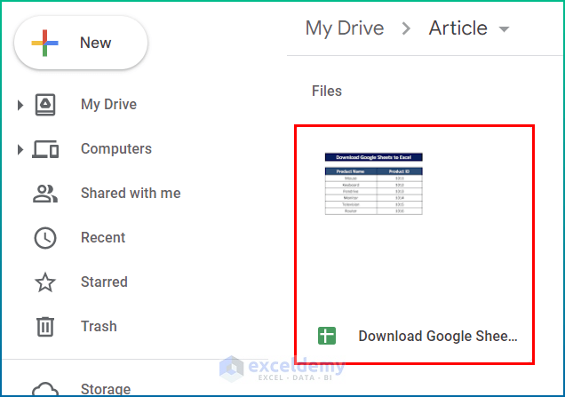 Use Google Drive for Downloading Sheets to Excel