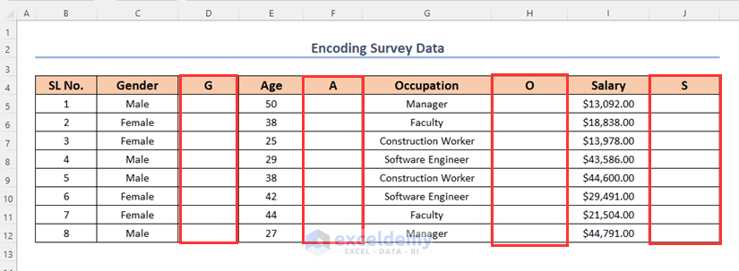 inserting new columns to encode survey data in excel