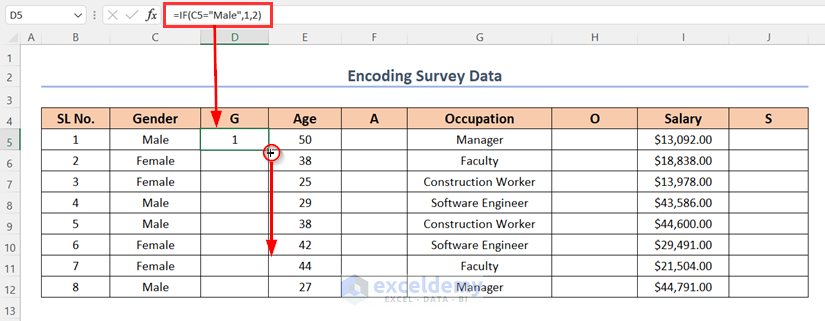 Insertar fórmulas para codificar datos de encuestas en Excel