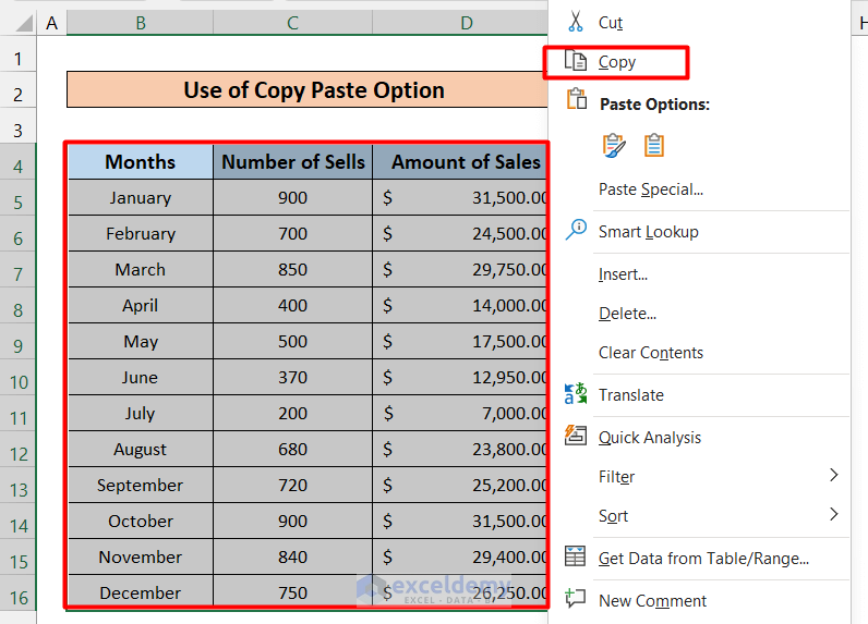 Use of Copy Paste to Export Data from Excel to Word