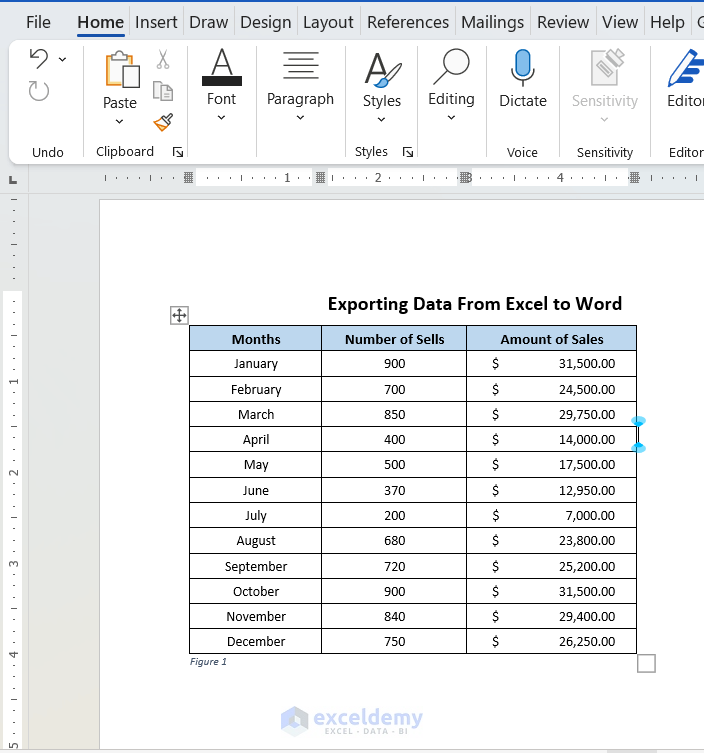 Use of Copy Paste to Export Data from Excel to Word