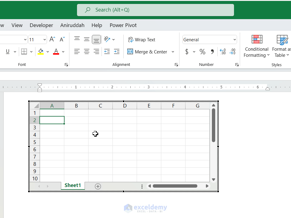 Insertion of Excel Table into Word to Export Data from Excel to Word