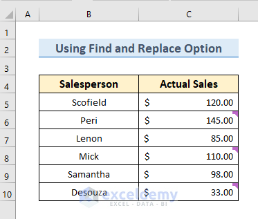 Using Find and Replace Option
