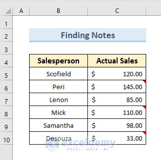 How to Find Notes in Excel