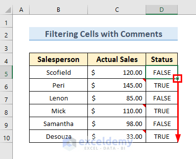 how to filter cells with comments in excel steps
