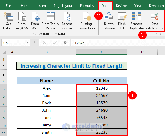 Data Validation to increase character limit in excel cell