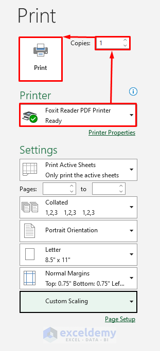 Apply Scaling Option to Increase Font Size for Printing in Excel