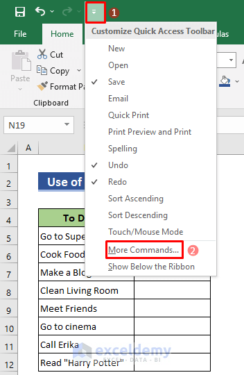 Enable Developer tab to make a checklist in Excel