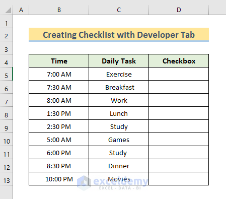 how to make a daily checklist in excel