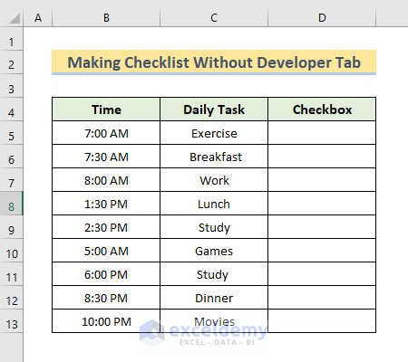 Create Dataset for Daily Checklist
