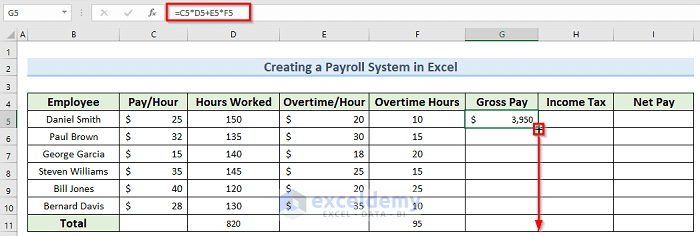 finding net pay to make a payroll system in Microsoft Excel with a payslip