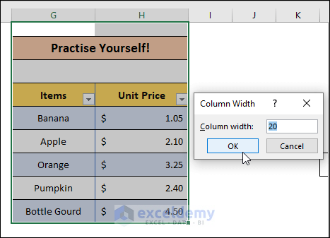 Making a Table Bigger by Increasing the Size of Columns/Rows