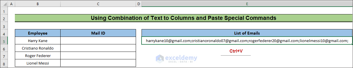 pasting copied email addresses to show how to paste a list of emails into excel