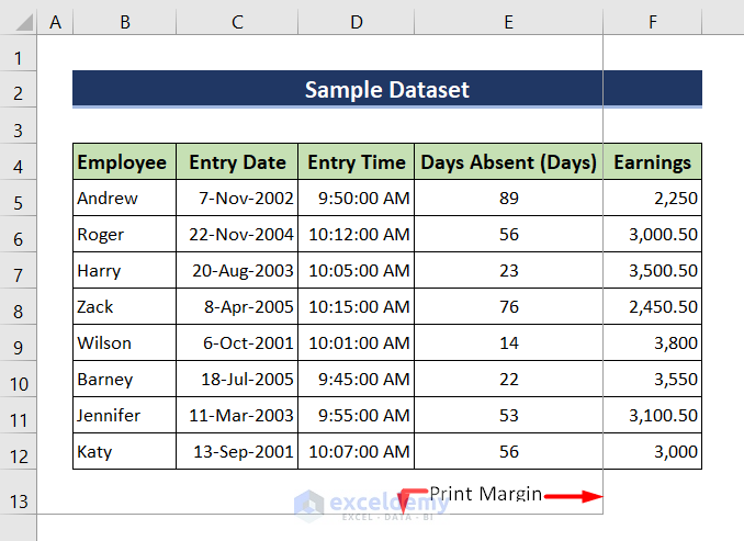 how to remove print margins in Excel
