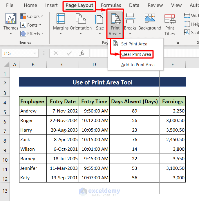 Use Print Area tool remove print margins in Excel