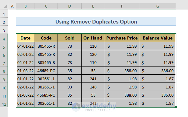 Erase Rows Containing Identical Transactions Using Remove Duplicates Option