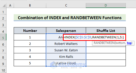 Randomize Data with INDEX and RANDBETWEEN in Excel