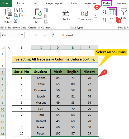 Selecting All Necessary Columns Before Sorting to Prevent Data Mixing