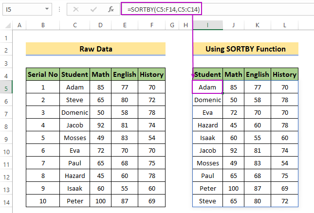 Sort Columns Without Mixing Data Using SORTBY Function in Excel