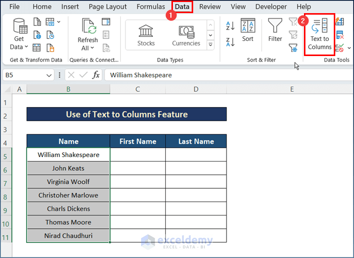 split One Cell into Two Using Text to Columns Feature in Excel