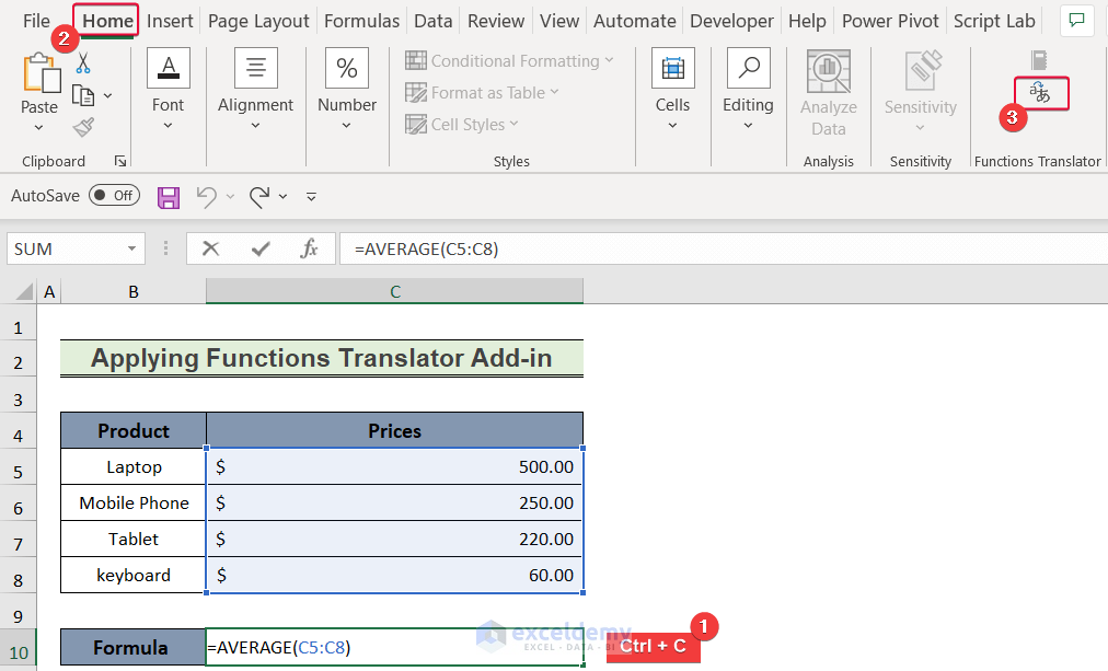 selecting translator command to show how to translate english to hindi in excel