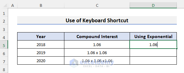 Press Keyboard Shortcuts to Apply Exponential