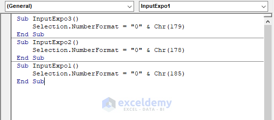 Embed Excel VBA to Add Exponential