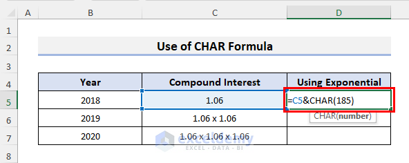Create Excel CHAR Formula for Printing Exponential