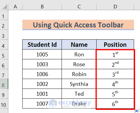 Formatting Adding Superscripts to Quick Access Toolbar to Write 1st 2nd 3rd in Excel