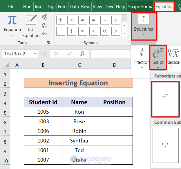 Inserting Equation to Write 1st 2nd 3rd in Excel