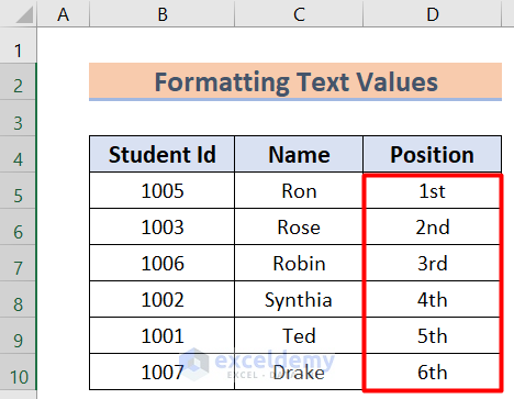 Formatting Text Values as Superscripts to Write 1st 2nd 3rd in Excel